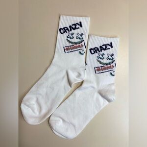 Women’s Size 5-8.5 Funny Graphic Socks “Crazy” White Casual Cute Everyday Wear